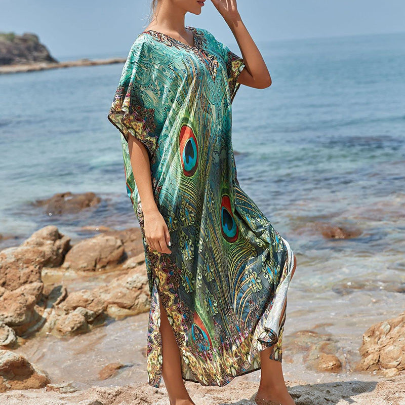 Women’s Feather Print Beach Cover-up