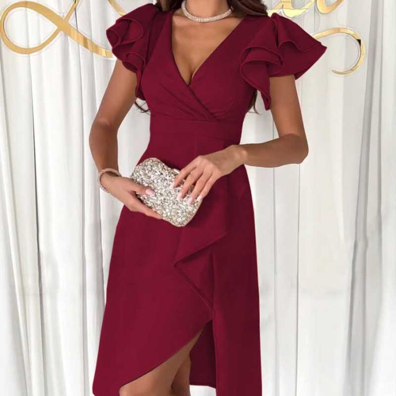 Sexy V-Neck Flutter Sleeve Dress（50% OFF）