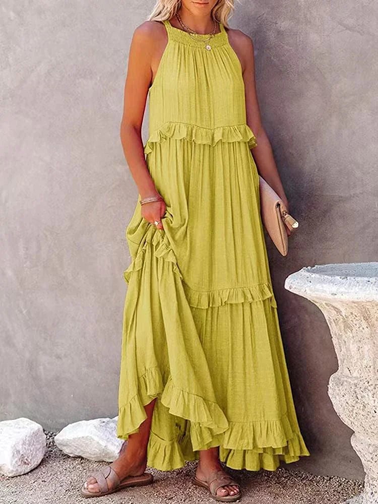 Women's Summer Casual Sleeveless Strappy Backless flounces Dress