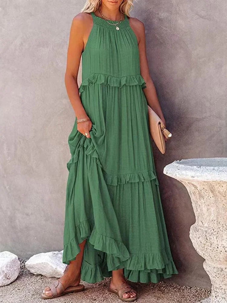 Women's Summer Casual Sleeveless Strappy Backless flounces Dress