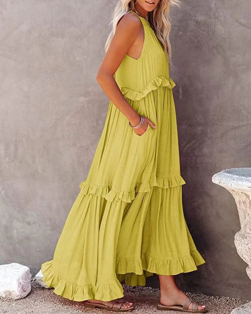 Women's Summer Casual Sleeveless Strappy Backless flounces Dress