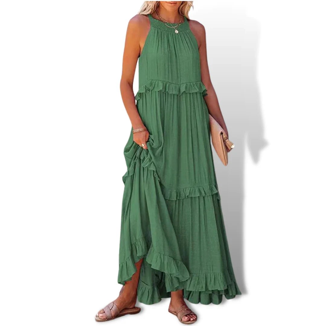 Women's Summer Casual Sleeveless Strappy Backless flounces Dress