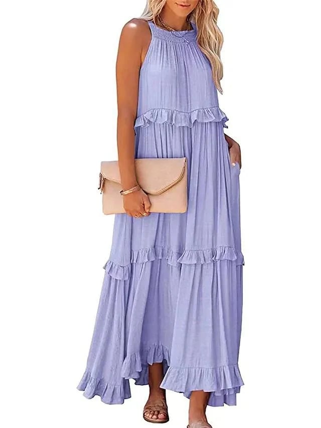 Women's Summer Casual Sleeveless Strappy Backless flounces Dress