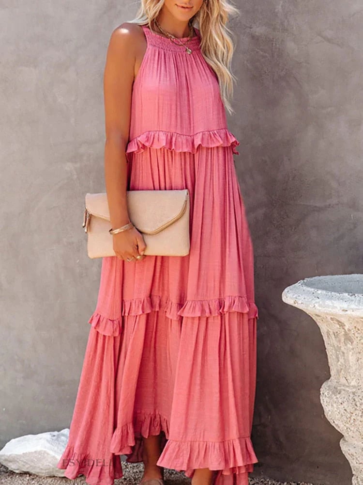 Women's Summer Casual Sleeveless Strappy Backless flounces Dress
