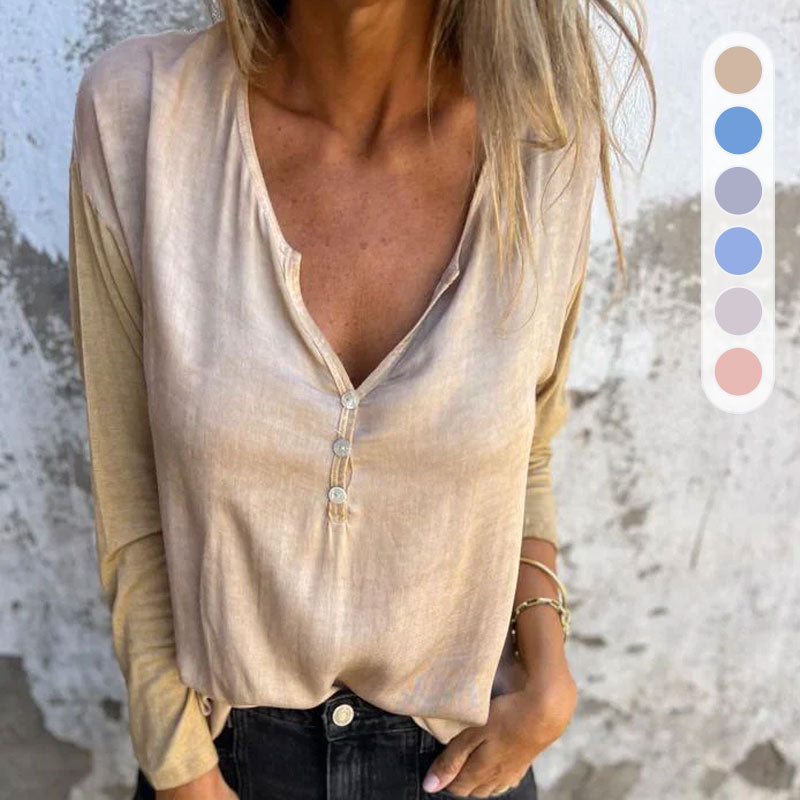 🔥Limited Time 39% OFF🔥Women’s Trendy Solid Color V Neck Long Sleeve Top