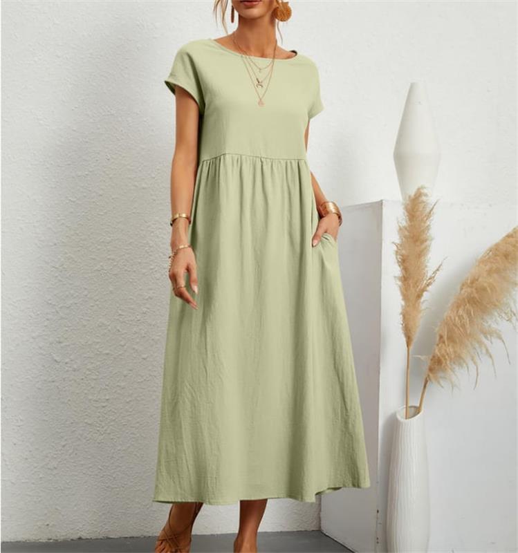 2024 Spring Fashion Solid Color Cotton Linen Pocket Dress