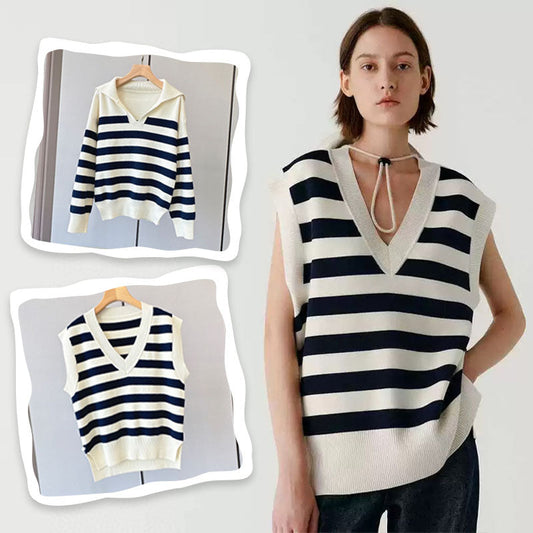 V-Neck Striped Pullover Sweater or Pullover Vest