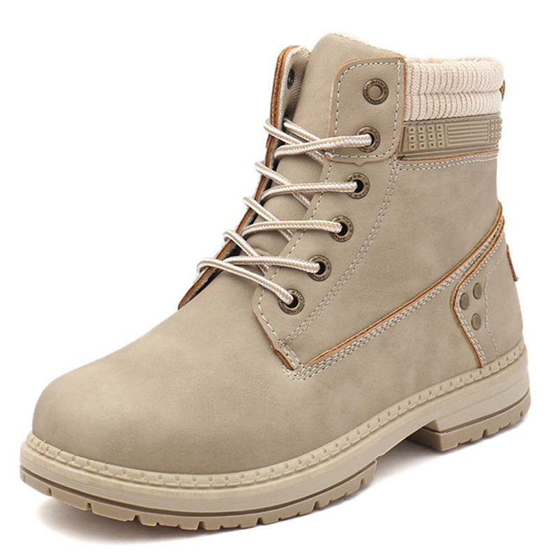 Ideal Gift - Women's Work Waterproof Hiking Combat Lace up Low Heel Ankle Boots