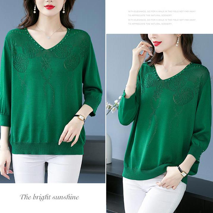 🔥Limited time 50% off🔥Women’s Vintage V-neck Beaded Pullover Shirt