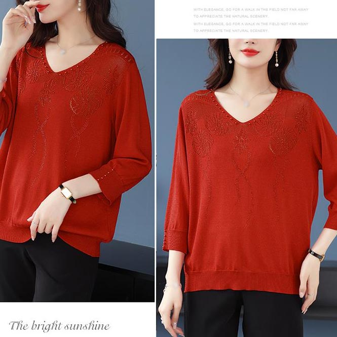 🔥Limited time 50% off🔥Women’s Vintage V-neck Beaded Pullover Shirt