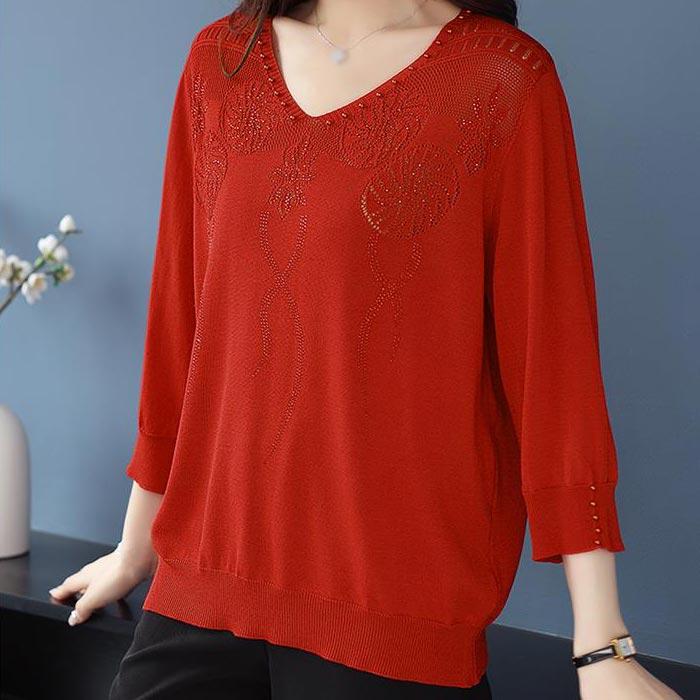 🔥Limited time 50% off🔥Women’s Vintage V-neck Beaded Pullover Shirt