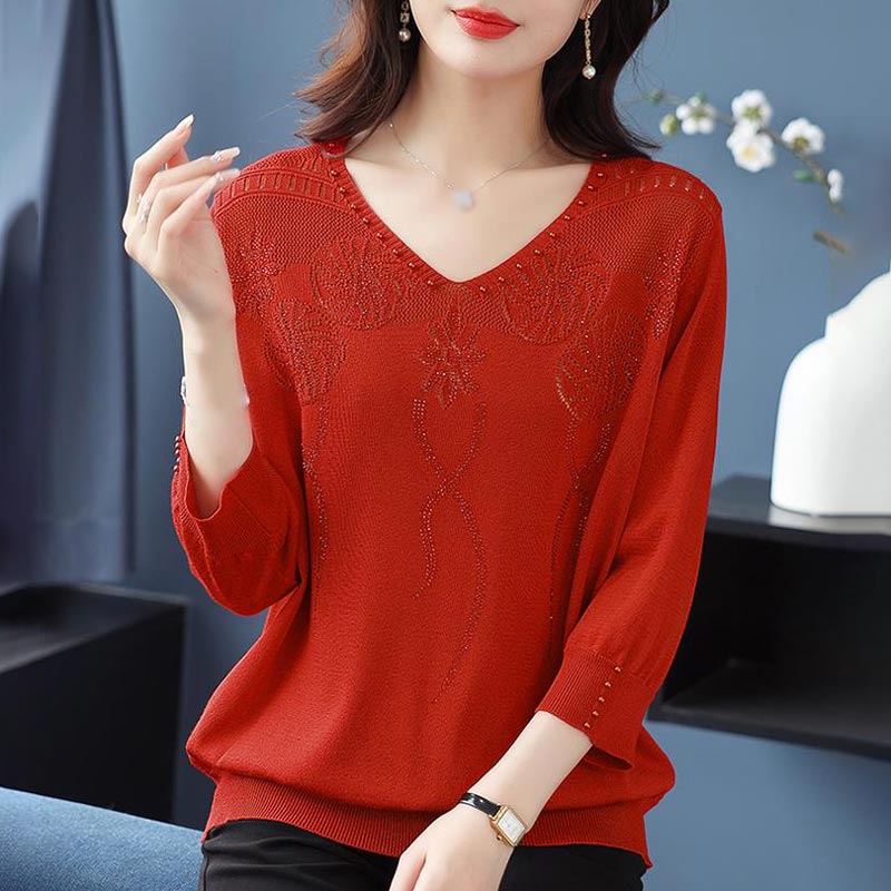 🔥Limited time 50% off🔥Women’s Vintage V-neck Beaded Pullover Shirt