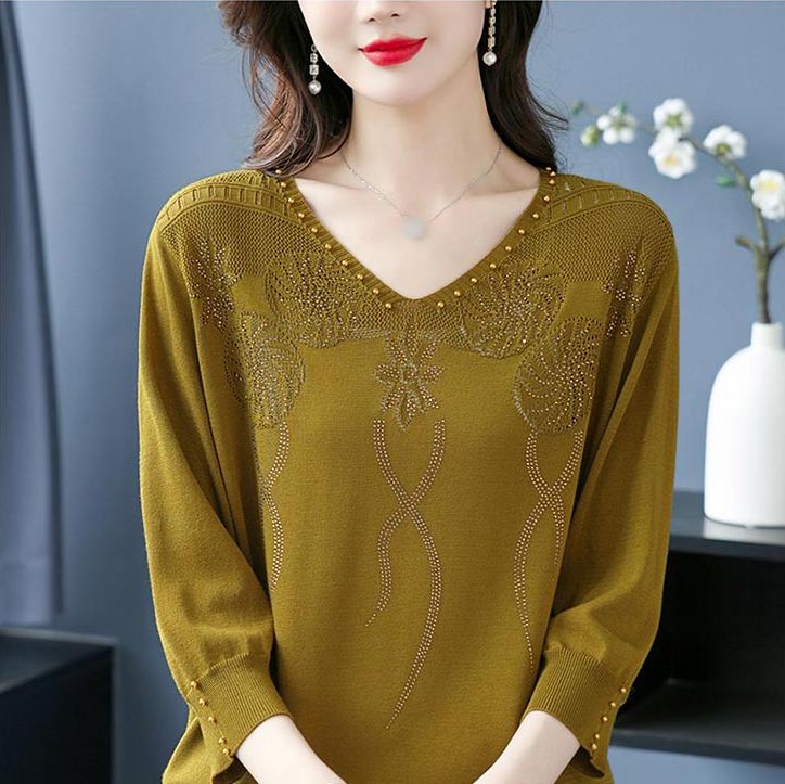 🔥Limited time 50% off🔥Women’s Vintage V-neck Beaded Pullover Shirt