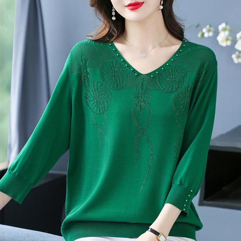 🔥Limited time 50% off🔥Women’s Vintage V-neck Beaded Pullover Shirt