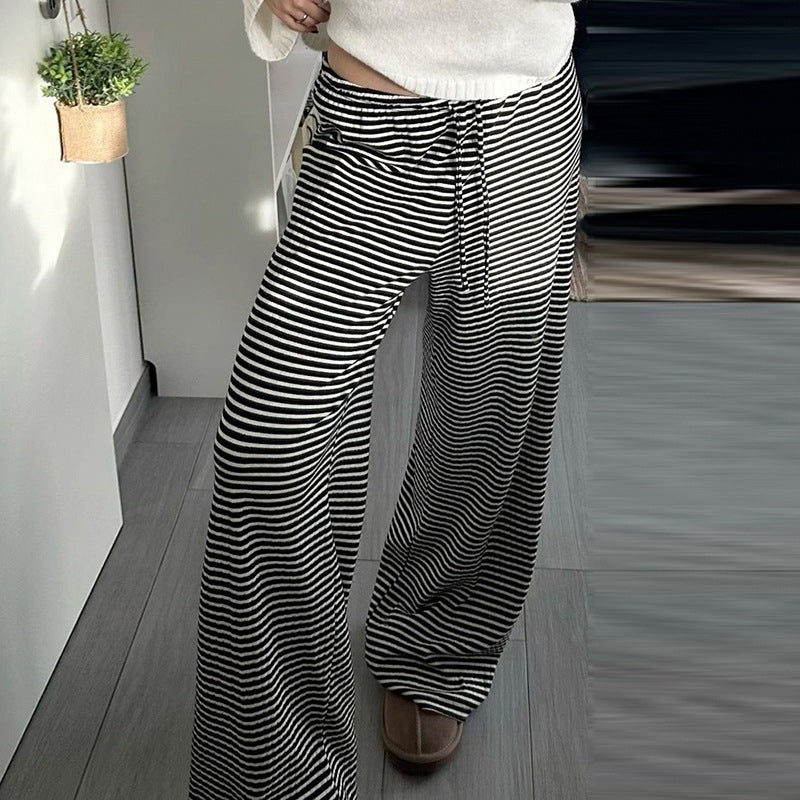 Loose and Casual Low-Waist Striped Pants