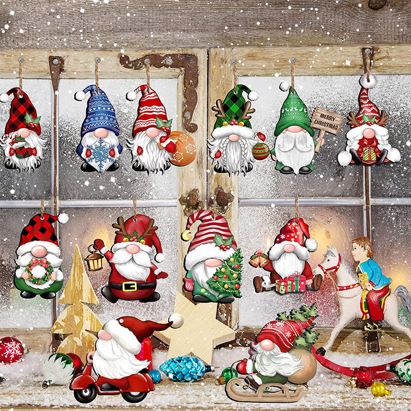 24pcs Christmas Wooden Gnome Ornaments Set