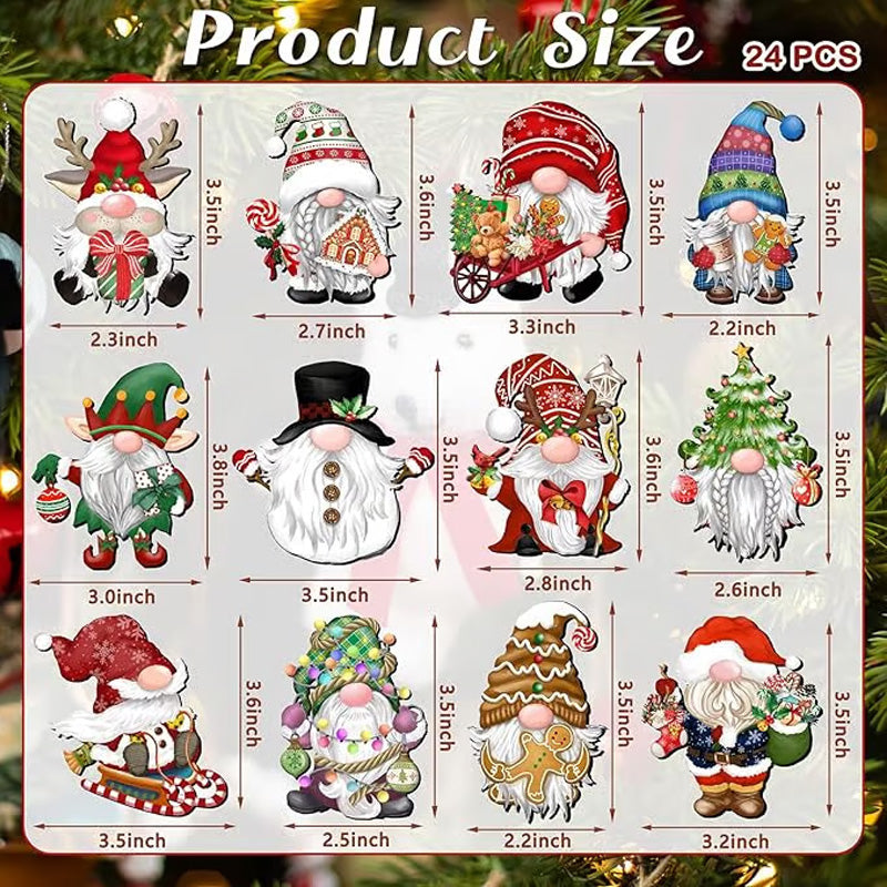 24pcs Christmas Wooden Gnome Ornaments Set