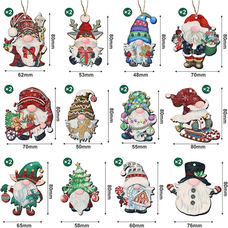 24pcs Christmas Wooden Gnome Ornaments Set