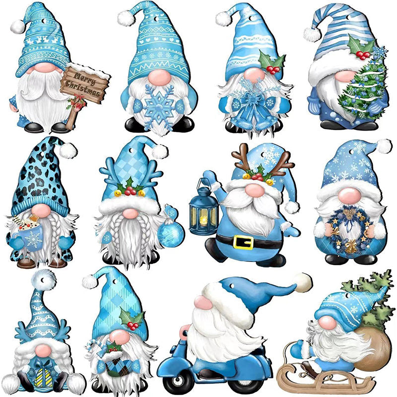 24pcs Christmas Wooden Gnome Ornaments Set