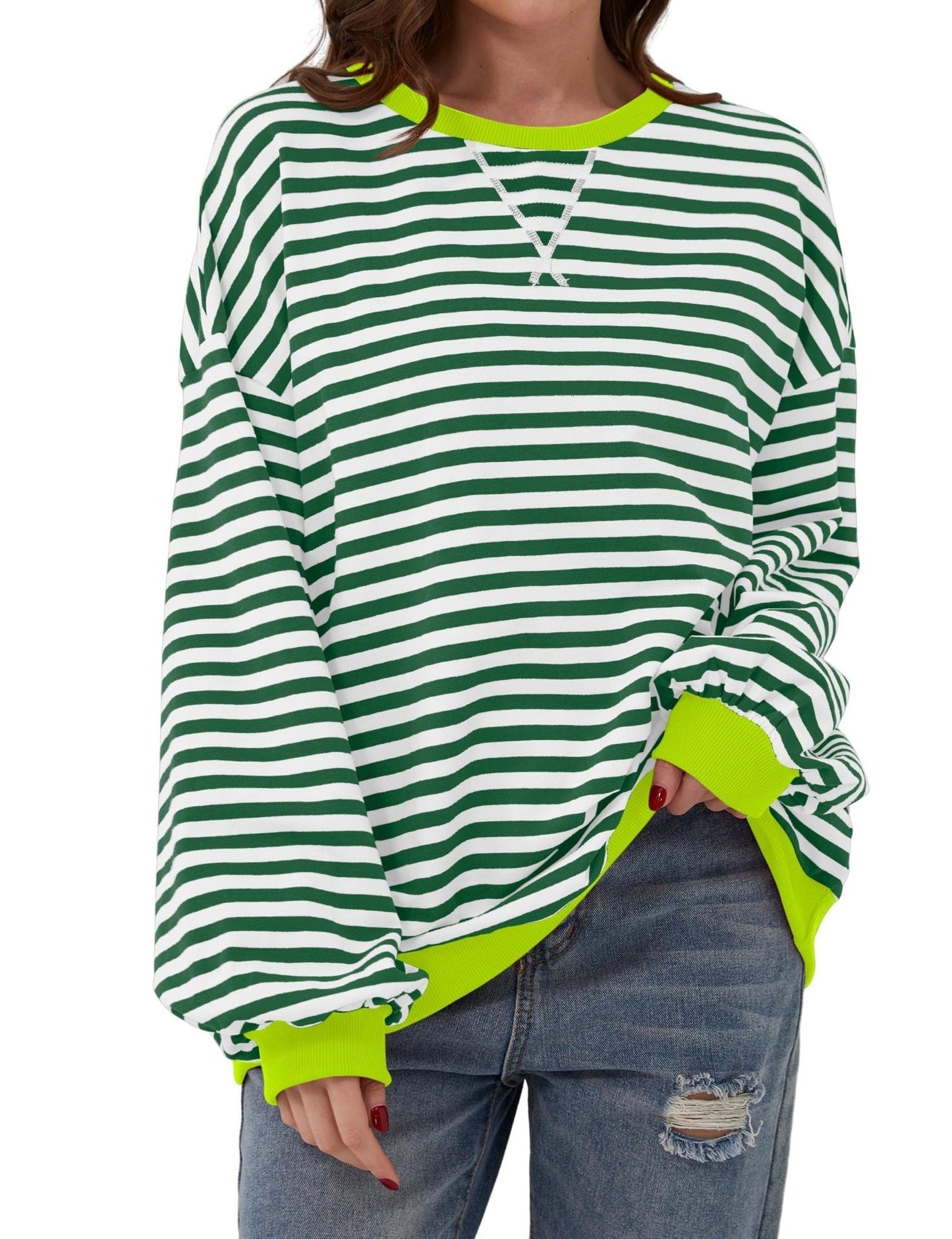 🔥2024 HOT SALE🔥Women's Oversized Striped Long Sleeve Pullover