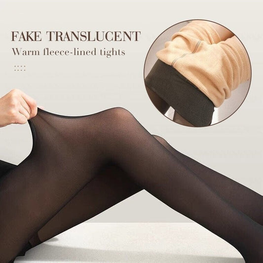 💕Flawless Legs Fake Translucent Warm Plush Lined Elastic Tights