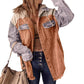 Women's Casual Corduroy Hooded Color Block Jacket