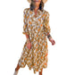 Women's Long Sleeve V Neck Bohemian Midi Dress