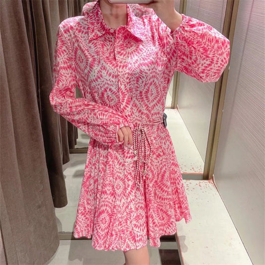 Women’s Long-Sleeve Printed Shirt Dress