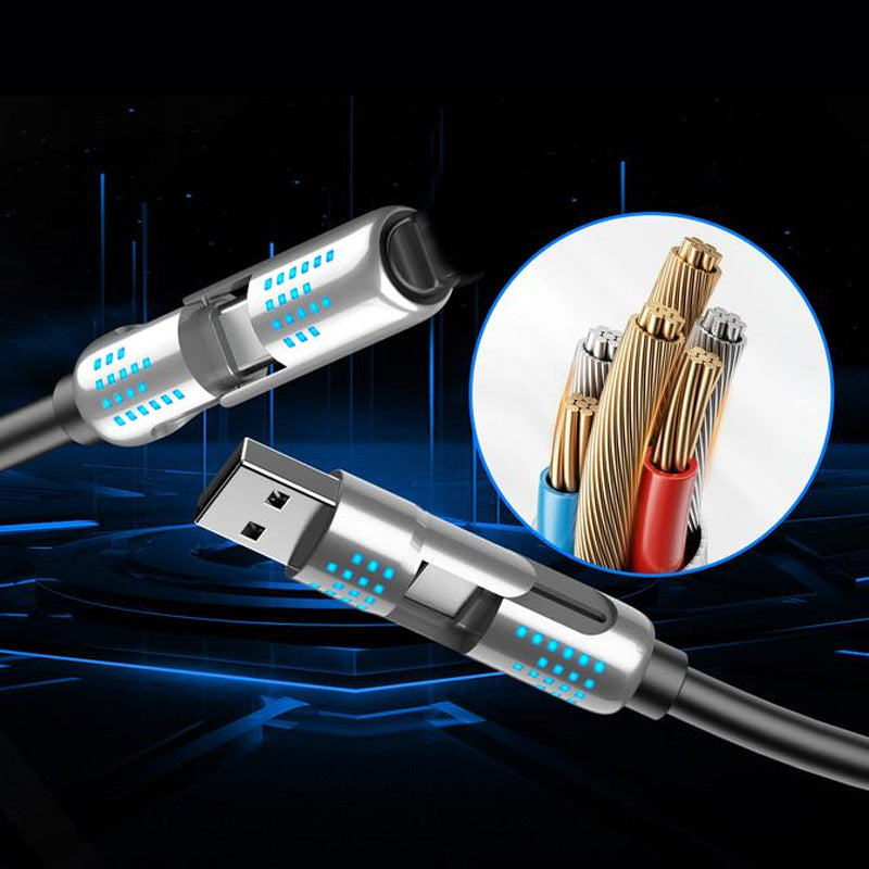 ⚡All-New Upgrade-4-in-1 Fast Charging Data Cable with Breathing Light