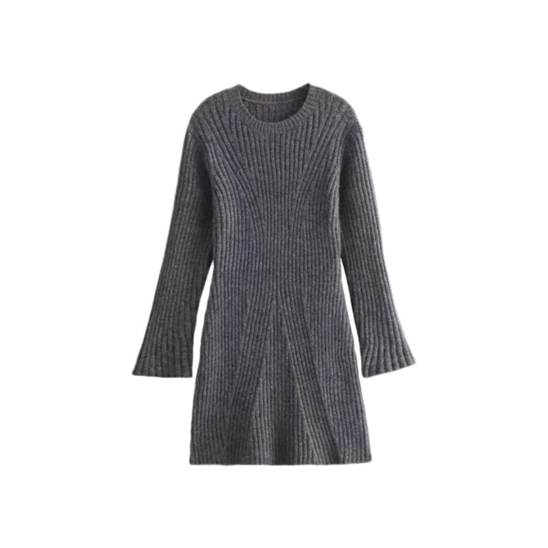 ✨New Arrival✨Solid Color Round Neck Knit Long Sleeve Mini Dress