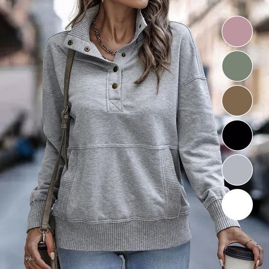 Women's Casual Stand Collar Snap Button Pullover