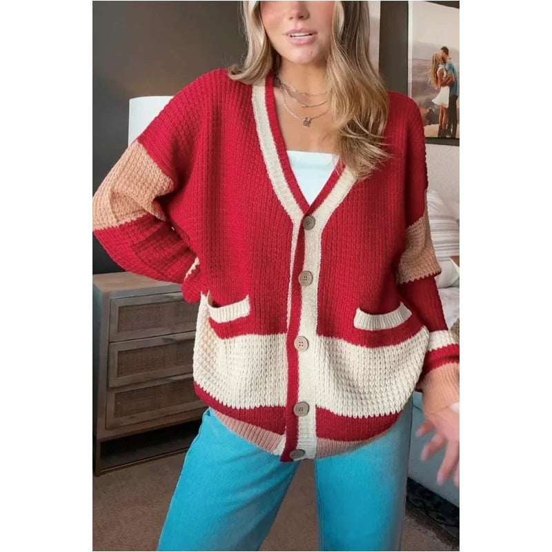 Women's Colorblock Knit Cardigan Sweater