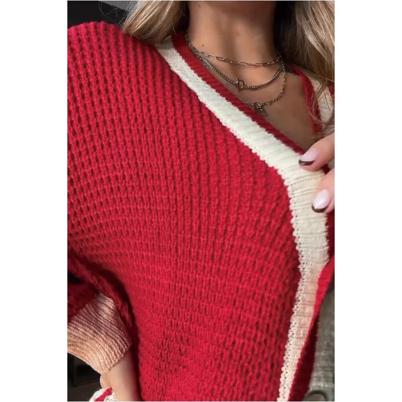 Women's Colorblock Knit Cardigan Sweater