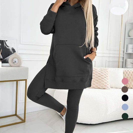 ✨New products on offer ✨Women's Fashion Solid Color Hoodie And Lined Leggings Two-Piece Set