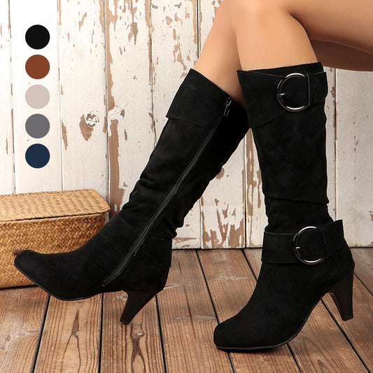 Women's Ruched Round Toe Knee High Boots