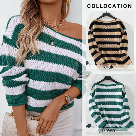 Striped Drop-shoulder Long-sleeve Sweater for Women