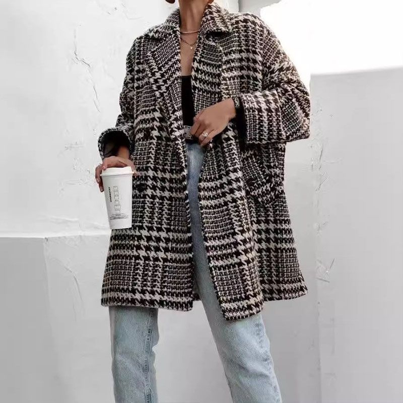 Women's Classic Plaid Pattern Loose Casual Jacket Coat