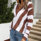 Women's Casual V-Neck Striped Knit Sweater