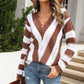 Women's Casual V-Neck Striped Knit Sweater