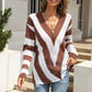 Women's Casual V-Neck Striped Knit Sweater