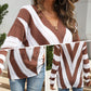 Women's Casual V-Neck Striped Knit Sweater