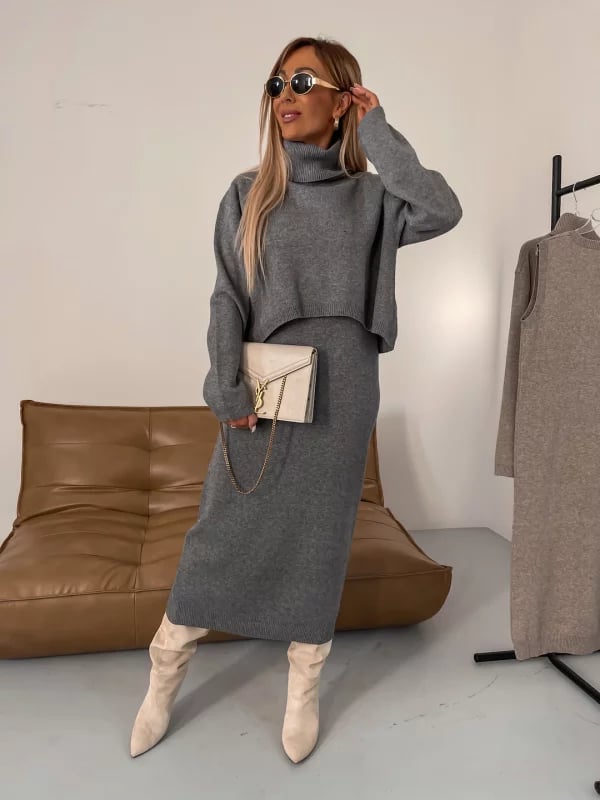 Midi Dress and Turtle Neck Sweater Set🔥