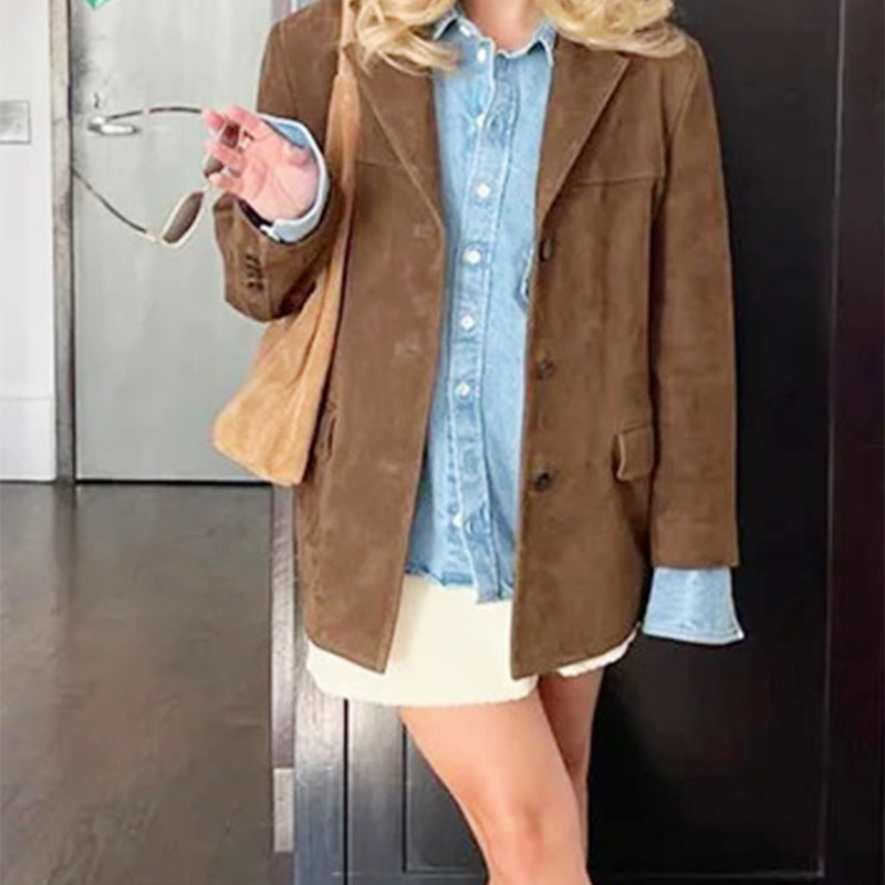 Women's Vintage Faux Suede Oversized Blazer