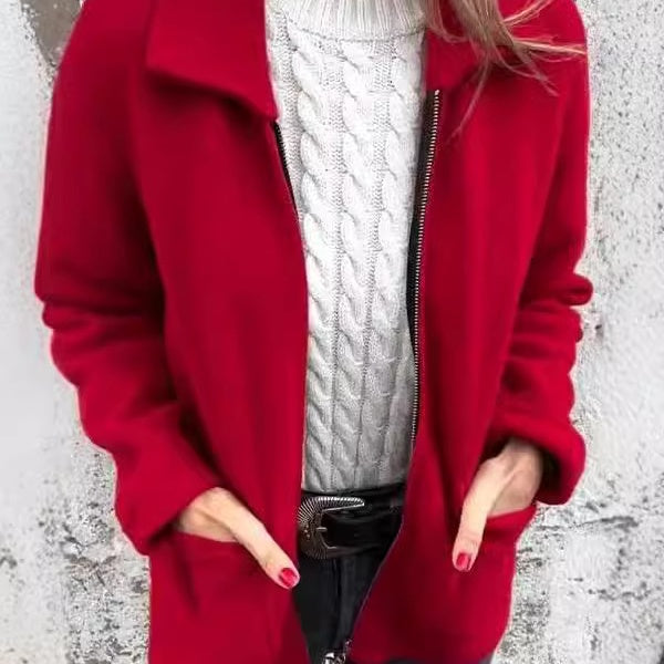 Women's Knitted Zipper Coat With Pockets