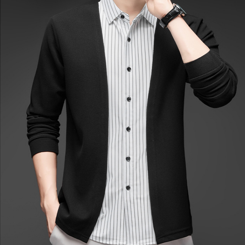 Men's Fake Two-Piece Striped Long-Sleeved Sweater