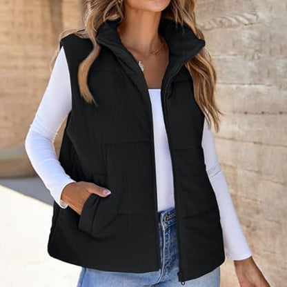 Women's Solid Color Thickened Warm Vest with Pockets