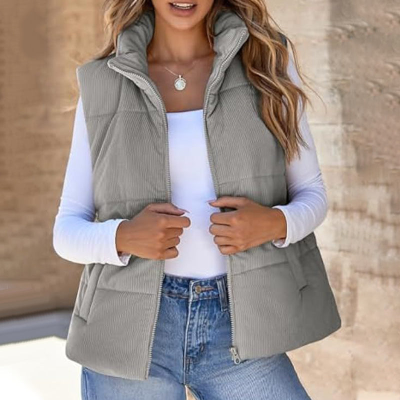 Women's Solid Color Thickened Warm Vest with Pockets