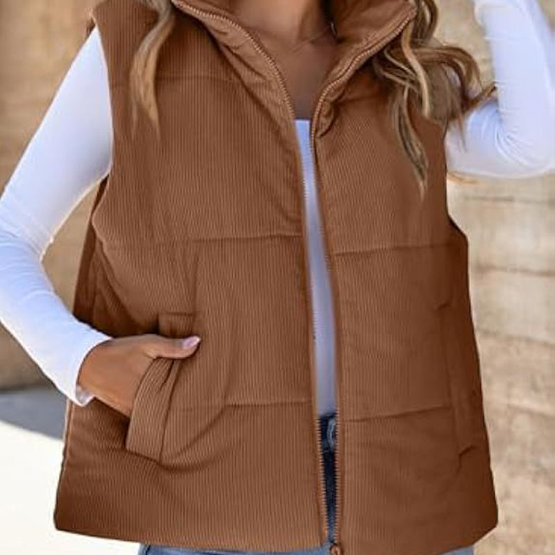 Women's Solid Color Thickened Warm Vest with Pockets