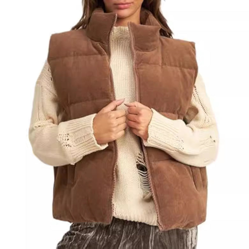 Women's Solid Color Thickened Warm Vest with Pockets