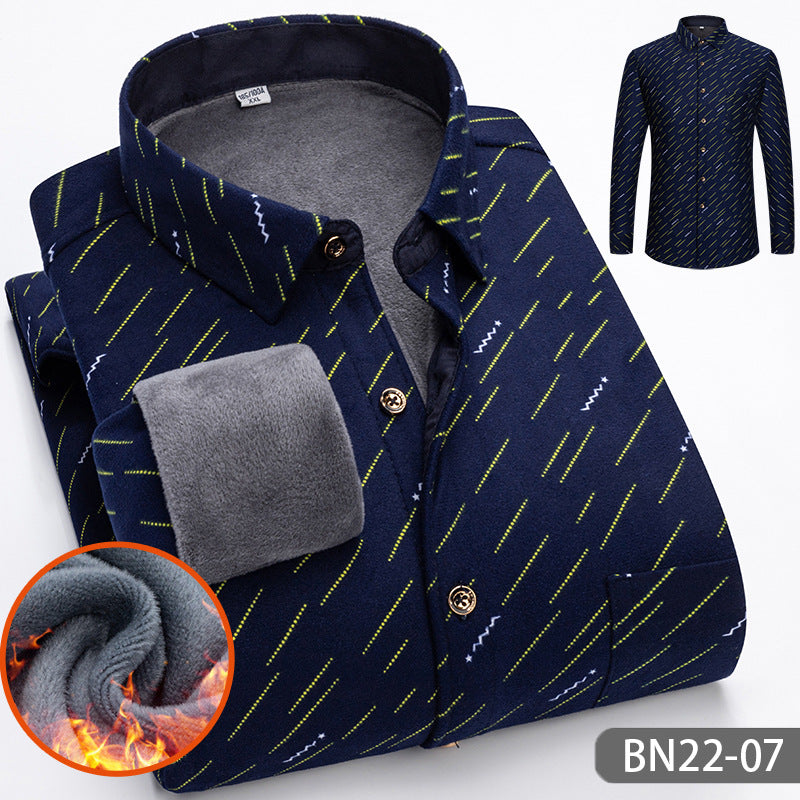 Autumn-winter Men's Casual Fleece Thickened Warm Shirt